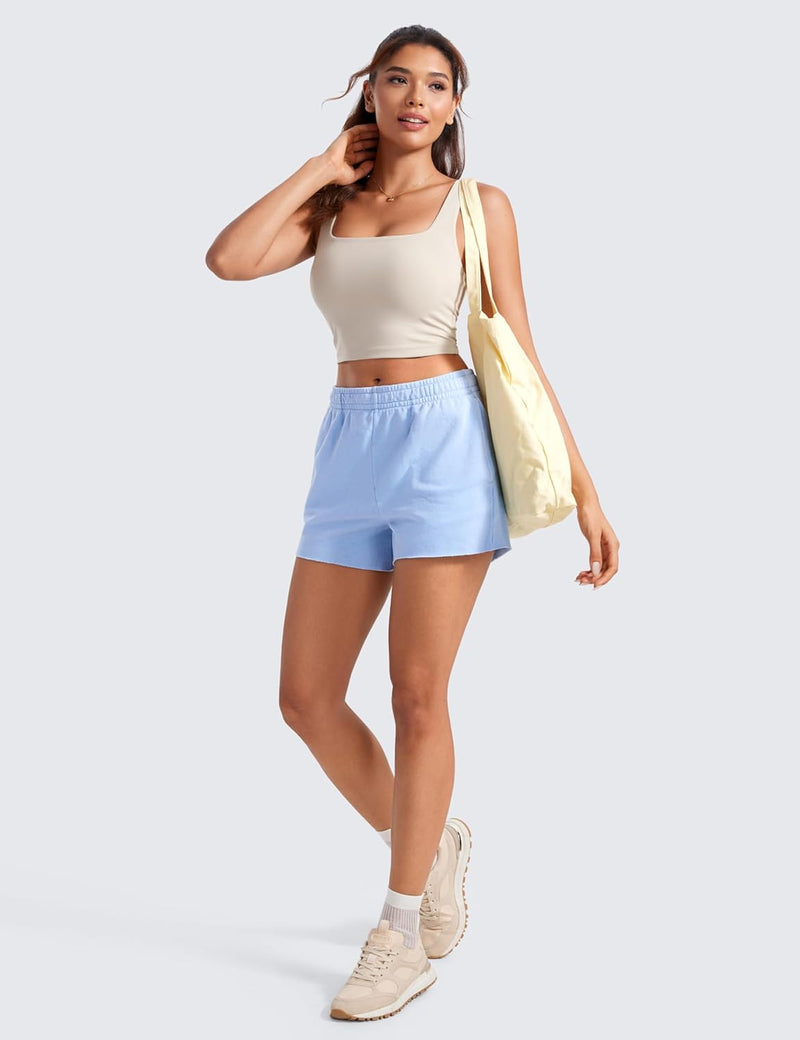 CRZ YOGA Butterluxe Womens V Neck Longline Sports Bra - Padded Workout Crop Tank Top with Built in Bra