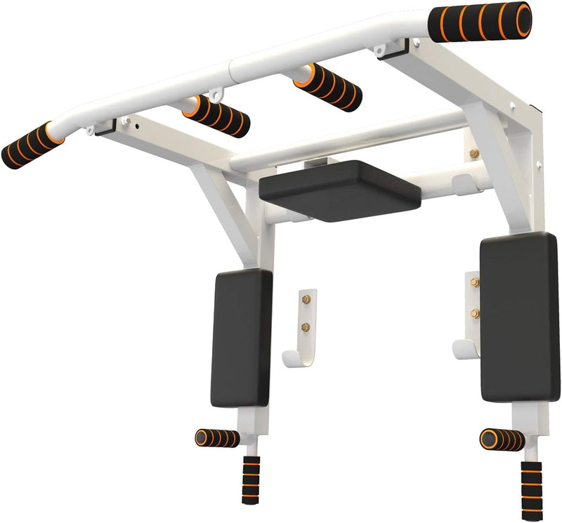 Max Strength - Multifunctional Wall Mounted Horizontal Bar Wall Mounted Pull Up Bar Chin UpPower Tower Pull Up Dip Station Home Gym Exercise Bar Equipment Power Rack - White