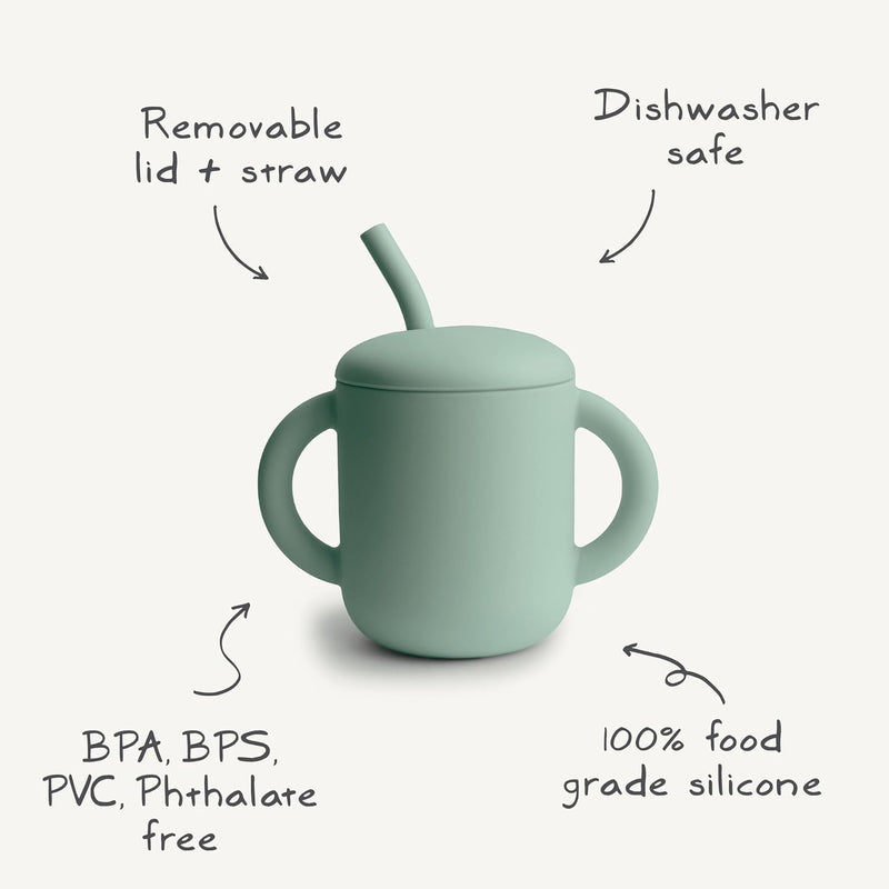 Mushie Silicone Training Cup with Straw for Baby - 175ml Leak-Resistant Cups for Toddlers with Removable Lid - BPA-Free, Dishwasher Safe | Blush