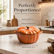 Stockpot with Lid, Enameled Cast Iron Dutch Oven, 1.5L Pot with Lid Two Handles, 16cm Heavy-Duty Cookware for Braising, Stews, Roasting, Bread Baking, Orange pumpkin
