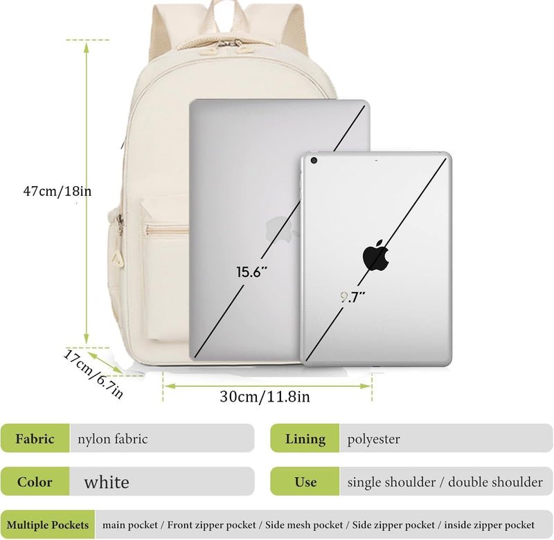 QUEENADA School Backpack Classic Casual Bookbag - Backpack for Women Men Water Resistant Backpack for teens boys,Business Work College bookbag book bag white, One Size