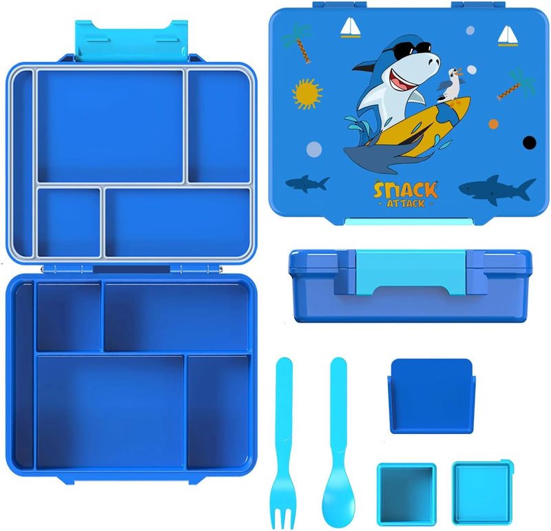 Lunch Box for Kids School,Children Lunch Box with Compartments, Bento Box Children, Leak-proof Lunch Box for Girls and Boys, Snack Box, Perfect for School, Nursery & Trips (SA Blue) (Blue Shark) - Blue Shark