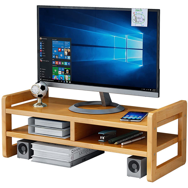 Cestbella Monitor Stand Riser 2 Tier Computer Monitor Stand Bamboo Desktop Stand with Storage Organizer PC Laptop TV Printer Monitor Stand Adjustable Height for Office and Home Use 51x17x15cm