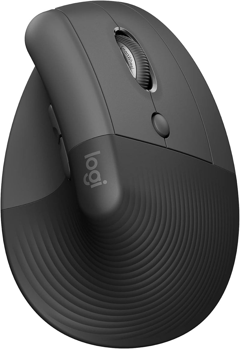 Logitech Lift Vertical Ergonomic Mouse, Wireless, Bluetooth or Logi Bolt USB receiver, Quiet clicks, 4 buttons, compatible with Windows/macOS/iPadOS, Laptop, PC - Graphite - Graphite Mouse
