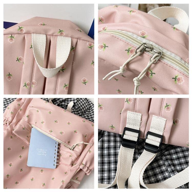 MININAI 2024 Kawaii Floral Print Backpack with Pendant Preppy Backpack Cottagecore Bag Coquette Aesthetic Backpack Daypack