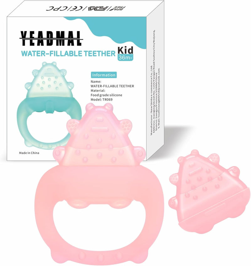 Baby Teether Toys,Water Fillable Baby Teething Relief,Cools & Massages Sore Gums,No Chill Handle,BPA-Free Silicone Teething Toys (Cyan)