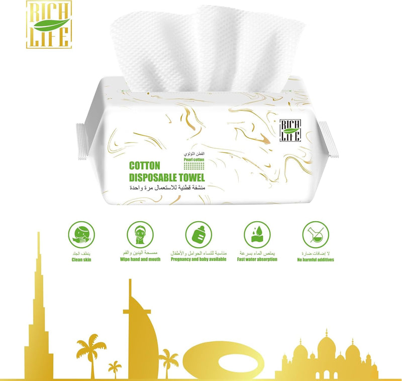 Disposable Face Towel, Cotton Tissue Soft Dry Wipes, Simple Cleaning Facial Tissues Dry Wet Dual Portable Use for Sensitive Skin & Baby & Makeup Remover & Personal Care,Pack of 20