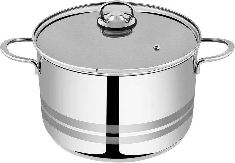Prestige Infinity Stainless Steel Casserole with Glass Lid 26cm / 8 Ltr Induction Compatible Covered Stockpot Soup Pots Silver - PR77378 - 26