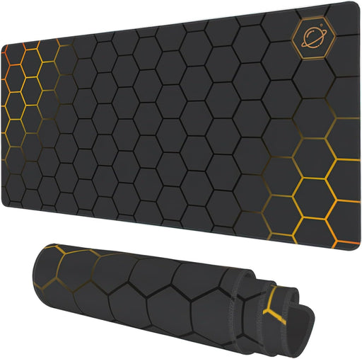 Desk Mat, Field Landscape Oil Painting Extended Gaming Mouse Pad Large, 31.5"x11.8" Big Mouse Pad with Non-Slip Base and Stitched Edge, Long Computer Keyboard Mouse Mat for Home Office Work - 39.9 x 89.9 Ø³Ù Black Gold Honeycomb Technology