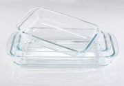 Home Maker Premium 3-Piece Glass Rectangular Oven Baking Set, Turkish Made, Classic Design, Dishwasher Safe, Superior Heat Retention & Even Heat Distribution