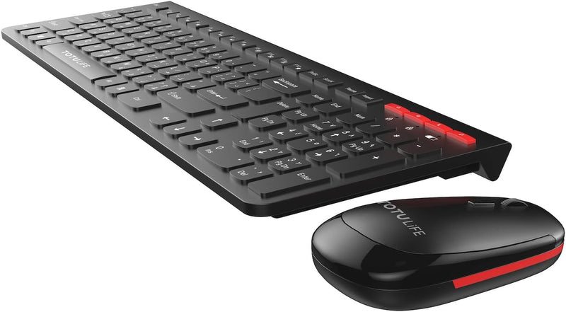Totulife 2.4GHz Wireless Keyboard and Mouse Set, Red/Black