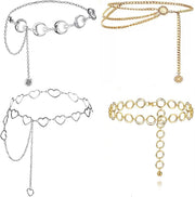 4pcs Metal Waist Chain Belts for Women - Adjustable Fashion Multilayer Chain Belts for Pants Dresses