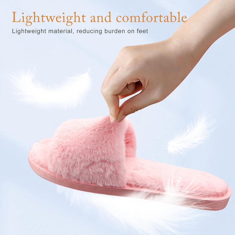 URbazaar Women‘s House Slippers Faux Fur Fashion Warm Shoes Woman Slippers Comfortable Home Furry Slippers,Lightweight Non Slip House Slippers For Cozy Indoor Outdoor