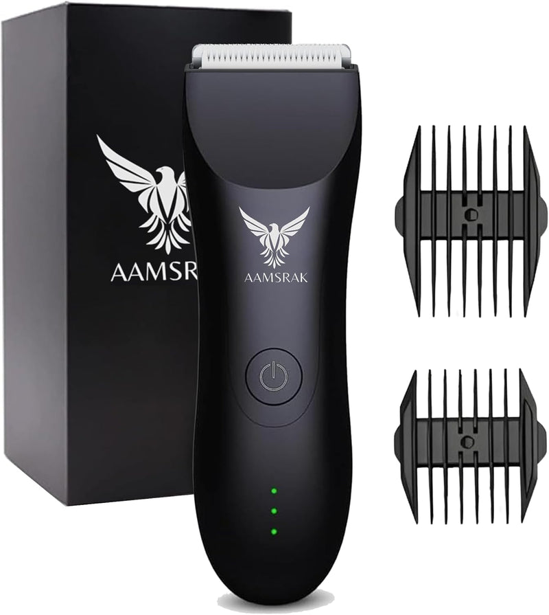 AAMSRAK® Grooming Hair Trimmer | Waterproof, Skin safe | Zero Gapped, Beard Trimmer For Men | Nose, Ear, Body, Balls, Trimmer Cordless, Electric Shaver, Long Battery, Including 2X Guided Combs
