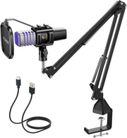 TONOR USB Gaming Microphone, RGB Streaming Microfono Set, PC Podcast Recording Computer Mic for PS4/5, Discord, Twitch, Cardioid Condenser Mic with Adjustable Boom Arm Stand TC30S+, Black - Arm Stand&RGB