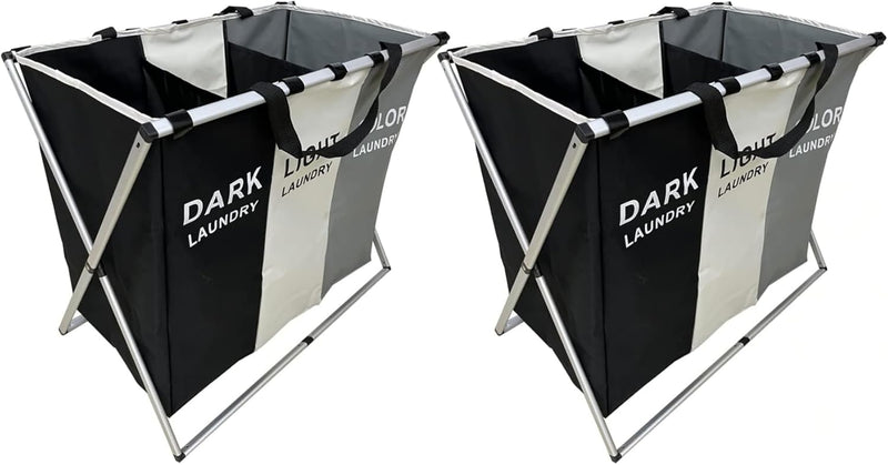 SKY-TOUCH Laundry Basket Hamper,Dirty Clothes Basket,3-Section Clothes Sorter Bin with Handle,Foldable Waterproof Storage Baskets with 135L Large Capacity for Bathroom&Washroom,66 38 58cm,1pcs - set of 2 pcs