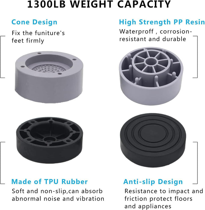 Joyzzz Anti Vibration Pads, 4 Pcs Increased Shock Absorption Washing Machine Support, Noise Reduction Anti-Walk Protects Pedestals, Easy Cleaning Non-slip Foot Pads for Most Washing Machines