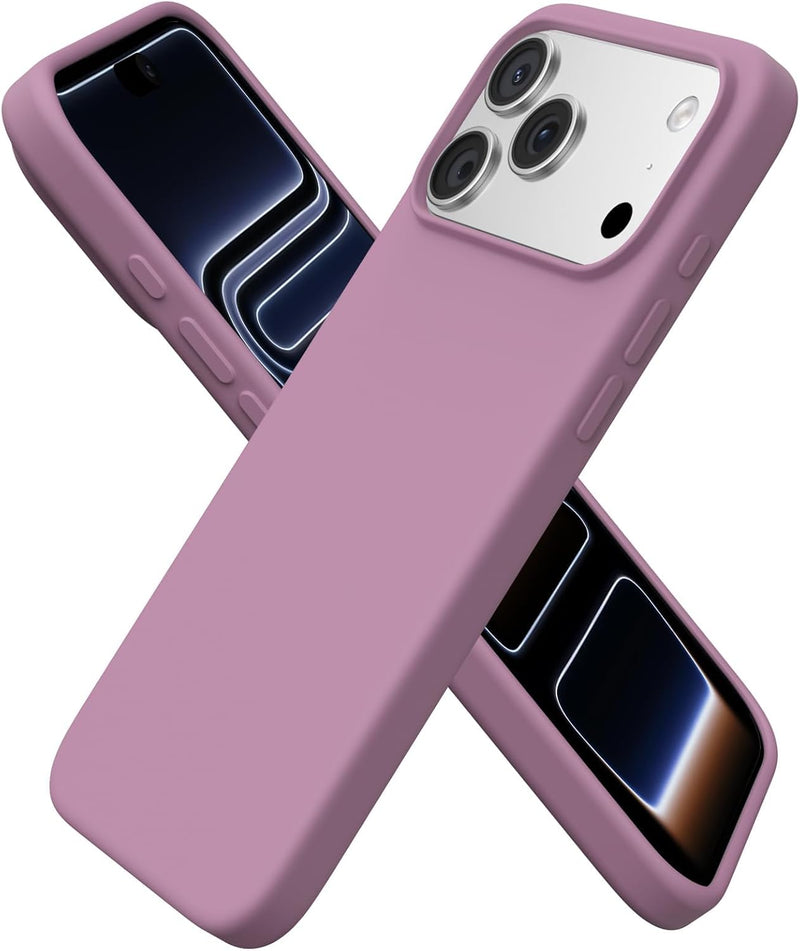 ORNARTO Compatible with iPhone 17 Pro Max Case 6.9", Slim Liquid Silicone 3 Layers Soft Gel Rubber Shockproof Protective Cover with Anti-Scratch Microfiber Lining-Chalk Pink - Fuchsia