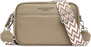 Crossbody Bag for Women Genuine Leather Wide Strap Shoulder Bag Purse Trendy Design Camera Crossbody Purse Top Zip - brown