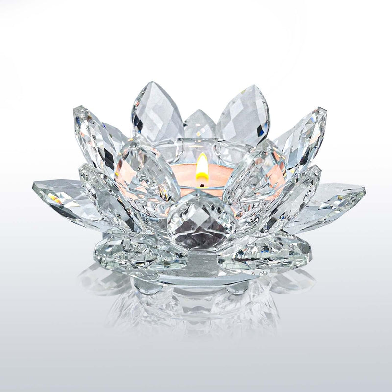 Kolnlala Crystal Lotus Flower Tealight Candle Holders/Glass Tea Light Candlestick Decor Decoration for Christmas Home Wedding Party… (Clean 1pc)
