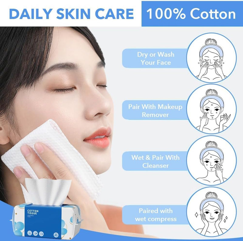 100 Count Disposable Face Towels, Biodegradable Facial Clean Towels, Ultra Soft & Thick Cloth for Sensitive Skin, Skincare and Makeup Remover, Lint-Free Towelettes for Cleansing