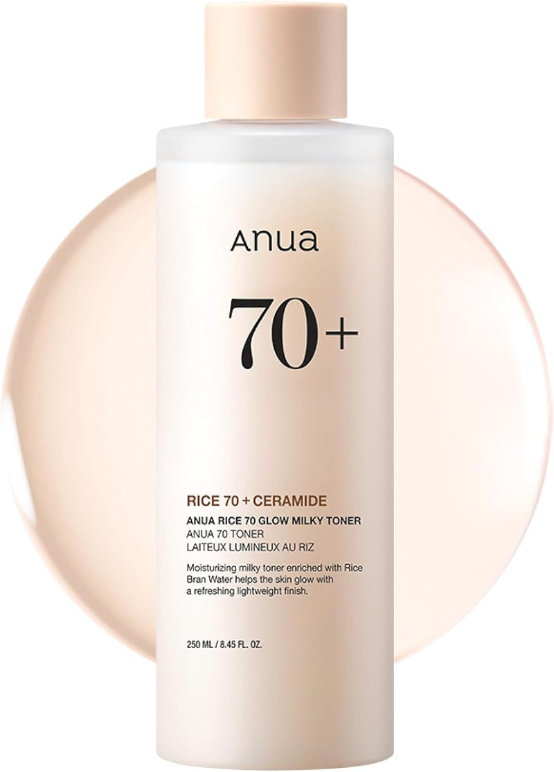 Rice 70 Glow Milky Toner, for Glass Skin, Rice Water, Niacinamide, Ceramides, Panthenol, Non comedogenic, Fungal Acne Safe, Korean Skin Care, 250ml/8.45fl.oz.