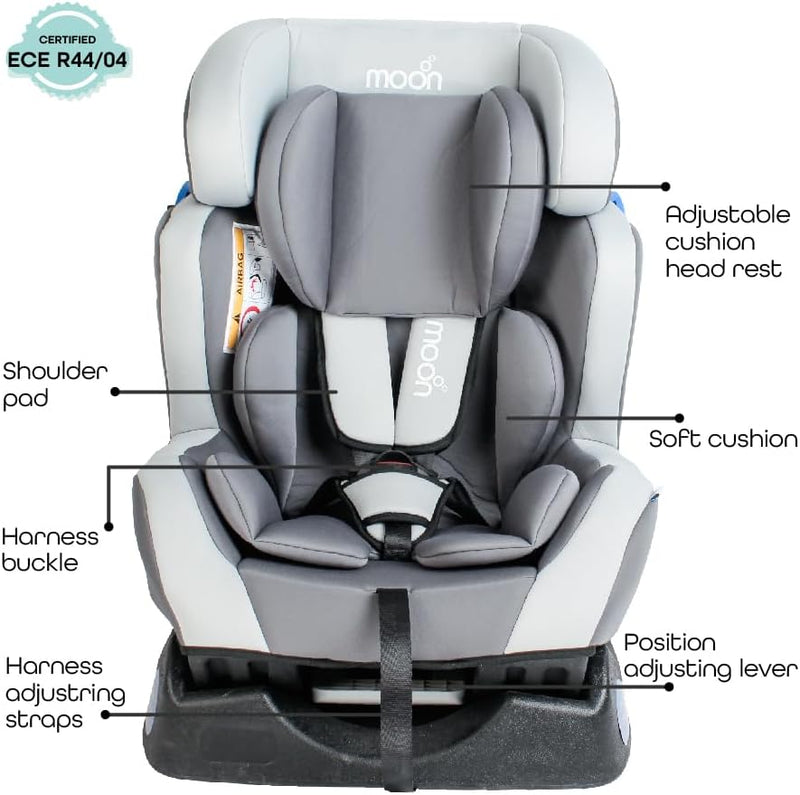The Moon Brand Sumo Car Seat – Birth to 6yrs Baby Travel Gear – Convertible Rear & ForwardFacing Booster Seat – Reclining Car Seat for Group 012 – Child Comfort Car Accessories – Light Grey