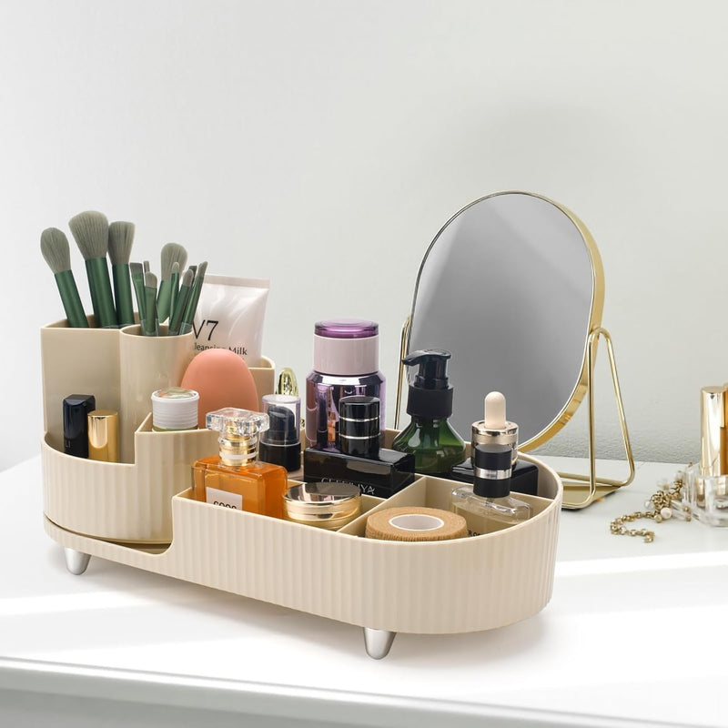 BIOPLJ 360 Rotating Makeup Organizer, New Large Capacity Cosmetic Display Case, Rotating Makeup Organizer Spinning for Vanity, Cosmetics organizer for Storage Makeup Brush Holder, Lipstick (white)