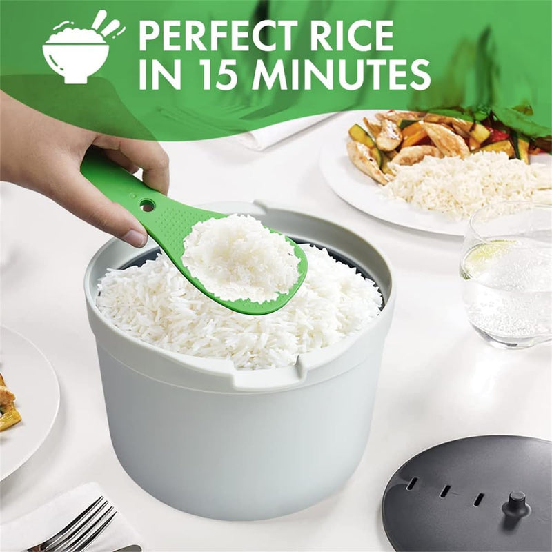 TERRIFI Microwave Rice Cooker, Microwave Rice and Pasta Cooker with Rice Spoon Easy Cooking or Reheating Set, Green