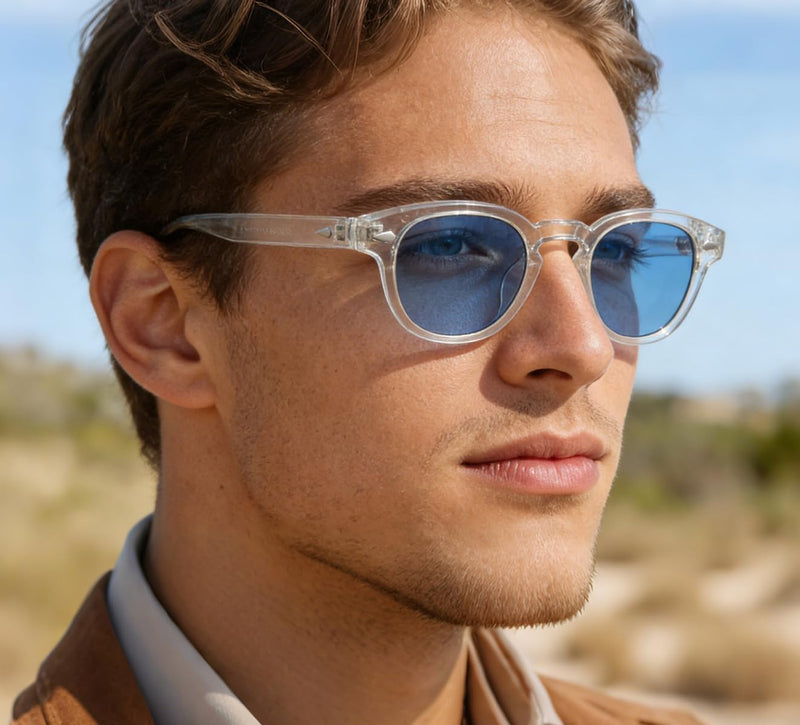 Unisex Vintage Retro Round Style Tinted Sunglasses For Men Women Fashion Circle Sun Glasses 46mm - C25 Crystal Frame/Blue Tinted Lens