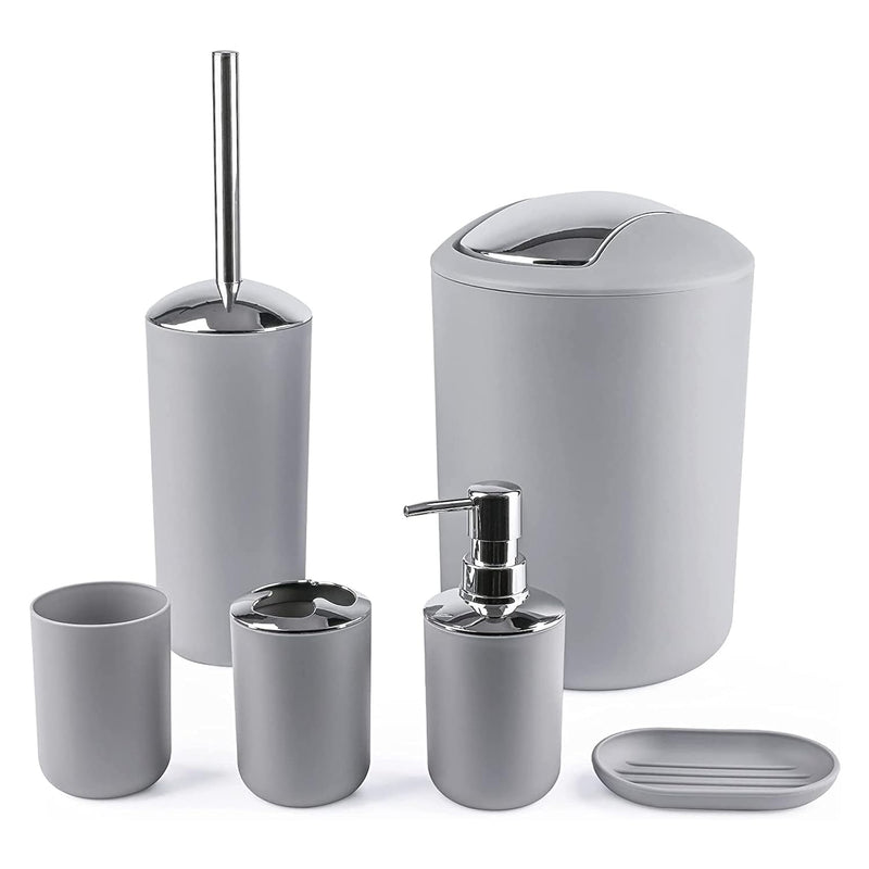 Arabest Bathroom Accessories Set, 6 Piece Plastic Bath Ensemble Bathroom Sets Accessories, Bathroom Decor Sets Accessories for Decorative Countertop and Housewarming Gift (Grey)
