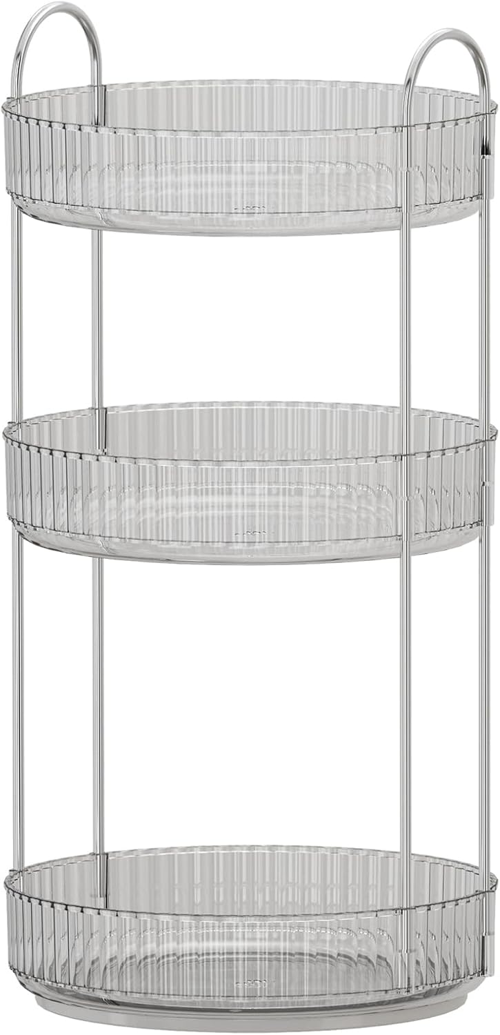 Makeup Organize Rotating,Perfume Organize, 360° Luxury Acrylic Makeup Organizer & Skincare Rack Spinning Lazy Susan 3 Tier,Dressing table to display your perfumes and cosmetics. (White-2)