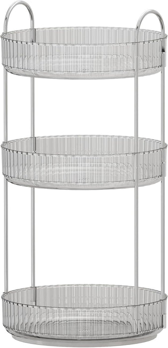 Makeup Organize Rotating,Perfume Organize, 360° Luxury Acrylic Makeup Organizer & Skincare Rack Spinning Lazy Susan 3 Tier,Dressing table to display your perfumes and cosmetics. (White-2)