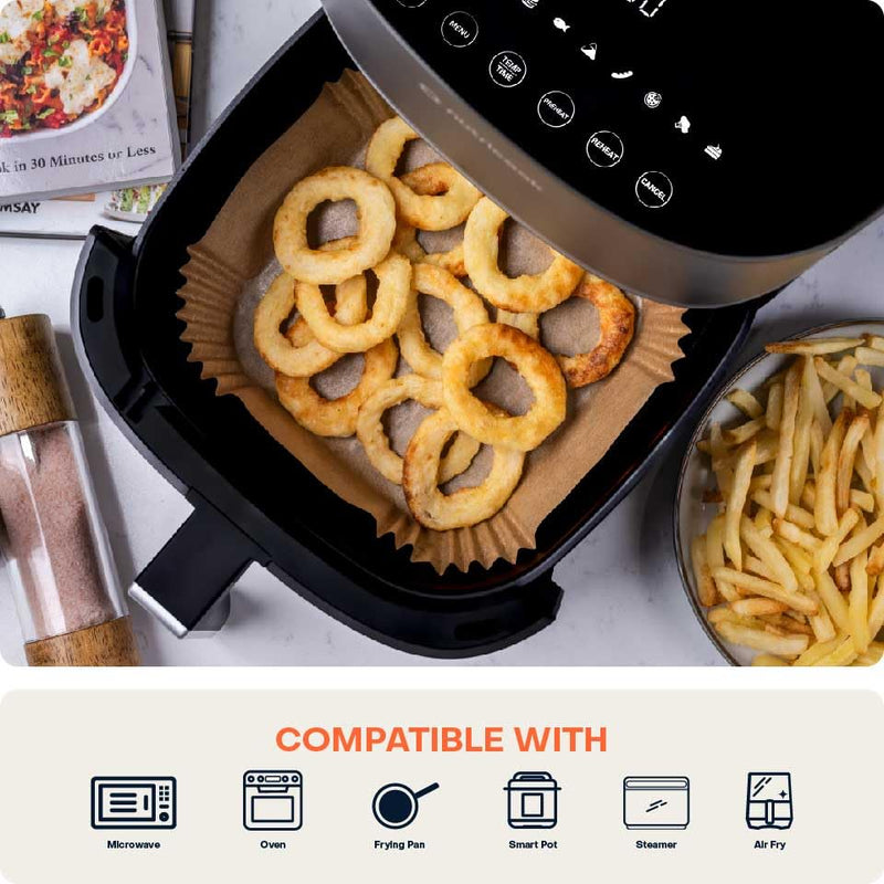 Nutricook 150 Pieces Disposable Air Fryer Liner, Water/oil proof for Baking, Roasting, and Air Frying Fits any brand from 3.3L to 5.2L Air fryers,16cm Square, NC-AFL100