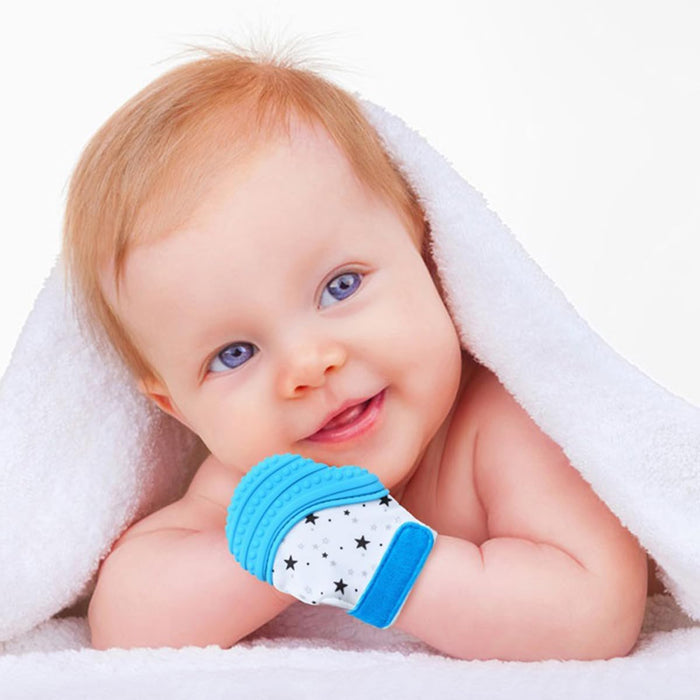 ECVV Silicone Baby Teething Mitten Self Soothing Teether Pain Relief Toy Baby Chew Toy Stimulating Teether Glove for Toddlers Infant (Blue)