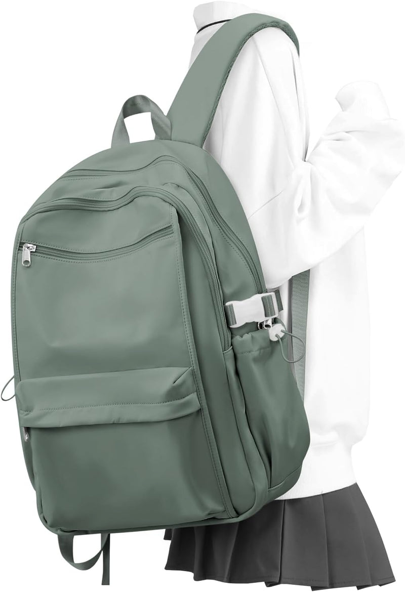 WEPOET Simple School Backpack For Women,Lightweight College Backpack,High School Bag For Teens Boys Girls Bookbag - A4-green