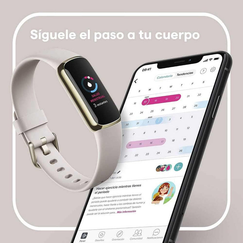 Fitbit Luxe Fitness And Wellness Tracker With Stress Management, Sleep Tracking And 24/7 Heart Rate, Lunar White/Soft Gold Stainless Steel, One Size, S & L Bands Included