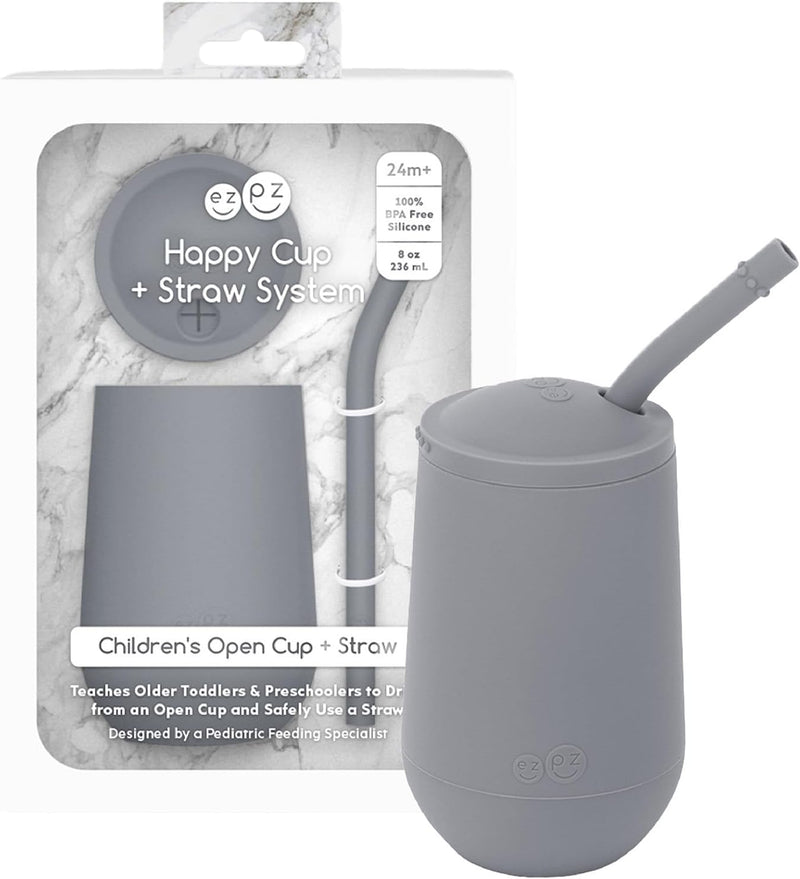 ezpz Mini Cup + Straw Training System - 100% Silicone Training Sippy Cup for Infants + Toddlers - Designed by a Pediatric Feeding Specialist (Blush)