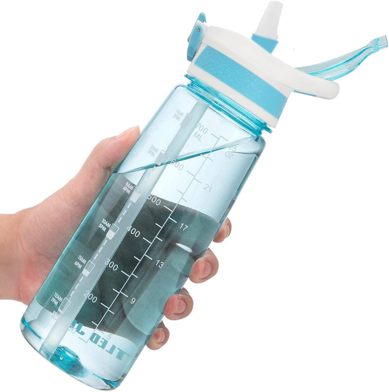 Sports Water Bottle with Straw 800ML Bike Water Bottles Reusable Water Jug BPA-Free Wide Mouth with Handle for Fitness Outdoor Hiking Camping(800ml) (800ml K-Black) - Blue-800ml