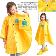 Kids Rain Poncho, Cartoon Hooded Raincoat Jacket Lightweight Schoolbag Waterproof Hoodie Rain Coat Toddler Baby Boys Girls Rain Cape for Sports Riding Camping Traveling Outdoors - Yellow