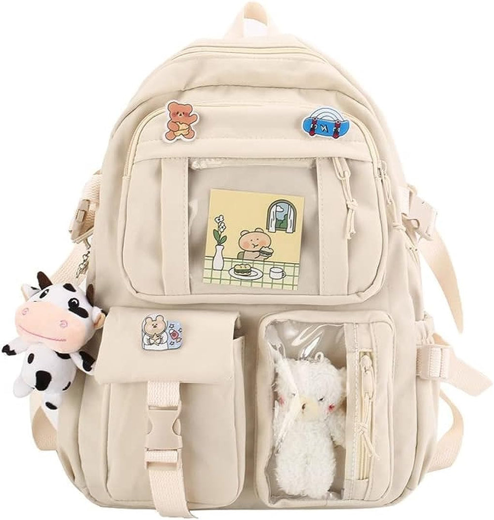 School bag, school bag leisure backpack middle school student laptop backpack, waterproof backpack, suitable as school bag, accessories plush pendant