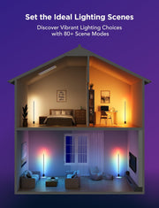 Floor Lamp 2, RGBIC Smart Floor Lamp for Living Room, Bedroom 1725lm, Warm Cool White LED, 2200K-6500K, Compatible with SmartThings, Matter, Alexa, Music Sync, Scene Modes, Black(1 Pack)
