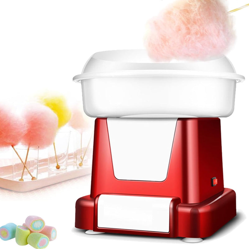 THE WHITE SHOP Cotton Candy Machine - Retro Cotton Candy Maker for Kids with 10 Skewers, 1 Cotton Swab & 1 Scoop, Premium Candy Floss Maker 500w, Carnival Style 32cm x32cm - Red