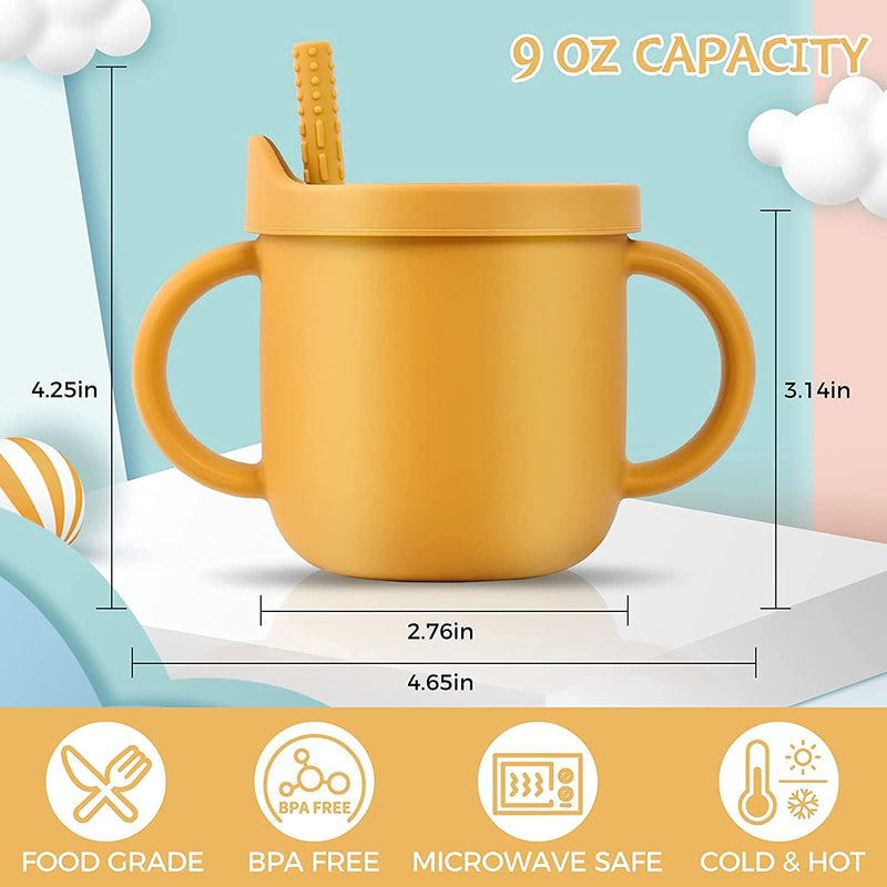 Silicone Sippy Cups for Baby, KASTWAVE Toddlers Sippy Cup & Snack Container 2-in-1, Spill Proof Baby Straw Cup for Baby 6 Months+ with 2 Handles 9 OZ
