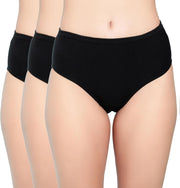 Women's Super Combed Cotton Mid Low High Rise Coverage Hipster Full Briefs Breathable with Concealed Waistband Ladies Underwear Panties - Black Pack of 3