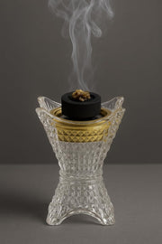 Crystal Glass Bakhoor Burner Oud burner Incense Bakhoor Charcoal Burner مبخرة عود,مبخرة بخور Frankincense Burner Madkhan Mabkhara Bakhoor Gold Incense Burner (Clear)