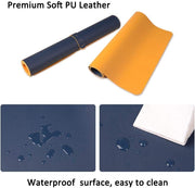 Large Desk Pad, Non-Slip Pu Leather Desk Mouse Pad Waterproof Desk Pad Protector, Dual-Side Use Desk Writing Mat For Office Home, 80Cm X 40Cm, Navy Blue&Yellow