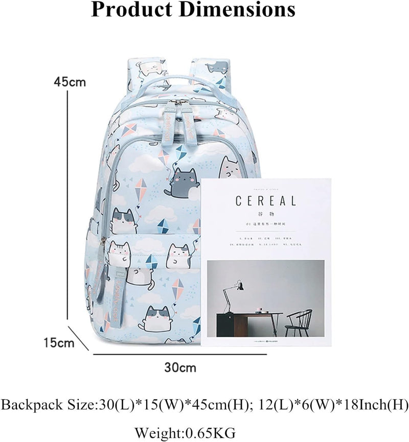 Mfikaryi Cute Cat Casual Daypack Teens Elementary School Backpack Students Bookbag for Girls Boysâ€¦