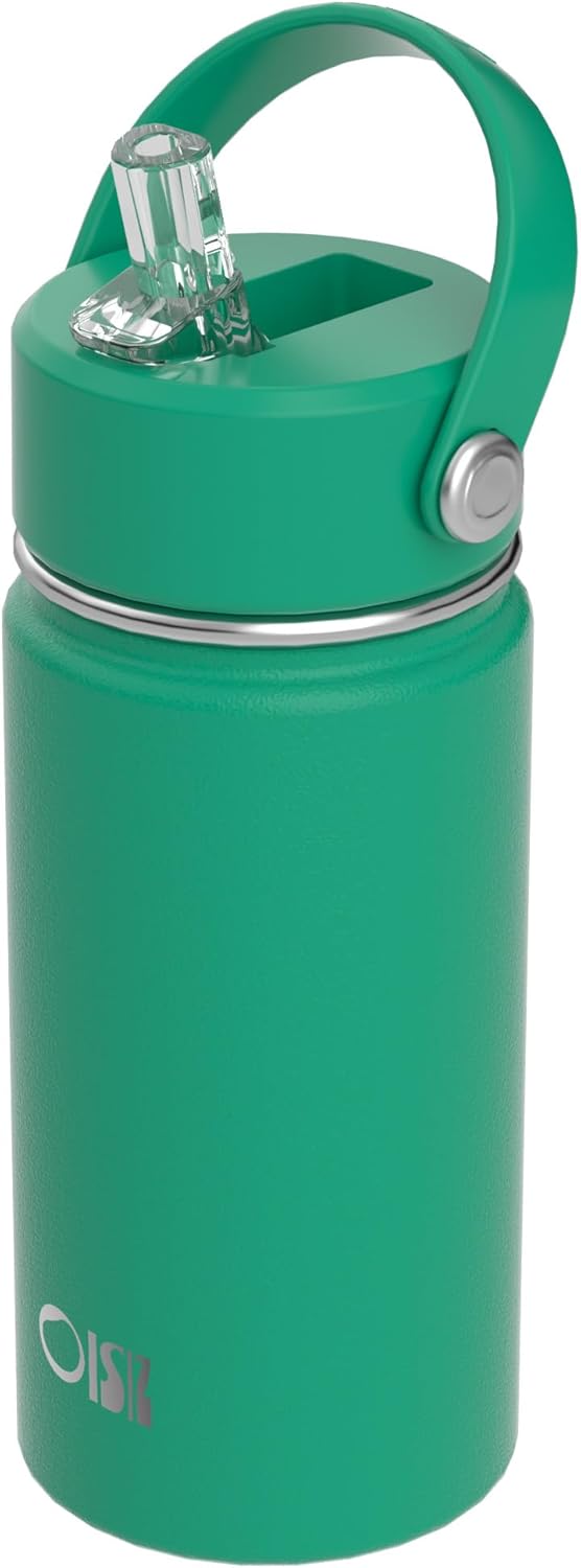 14oz Kids Water Bottle with Straw Lid, Vacuum Insulated 316 Stainless Steel Bottles for Kids for School, Leakproof, Easy to Clean - Rainforest
