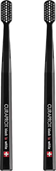 Black is White Toothbrush Pack of 2, Ultra-Soft Toothbrush, Plaque Removal, Pair with Black is White Fluoride Whitening Toothpaste, Bristles Infused with Activated Carbon - Black